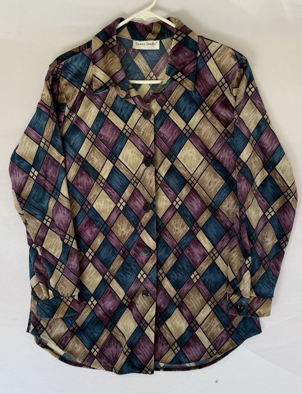 Graver Studio Geometric Print Velvet Shirt Women’s L/XL Shoulder Pads A179